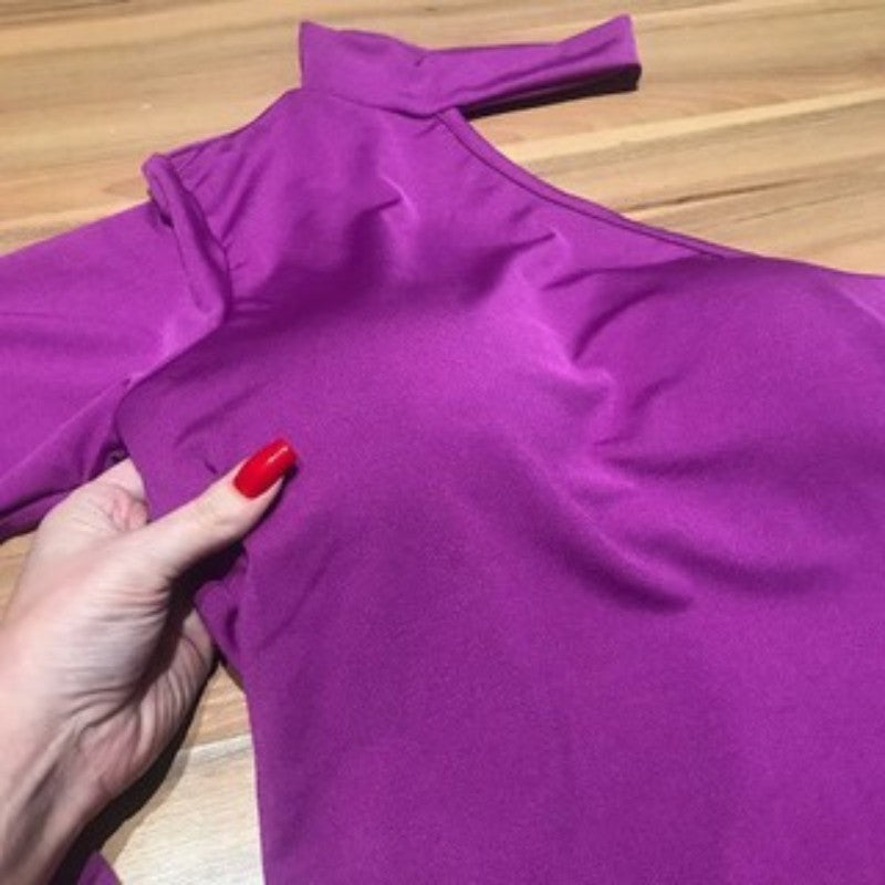 Body Um Ombro Só Manga Longa Suplex Mula Manca Tendência Blogueira Bojo