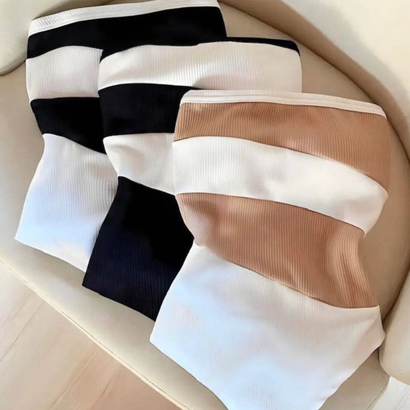 Body Feminino Tomara que caia com Bojo Bicolor preto e branco Verão