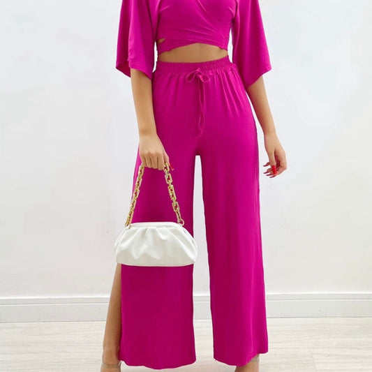 Calça Pantalona Com Fenda Lateral Tendência Moda Blogueira Conforto