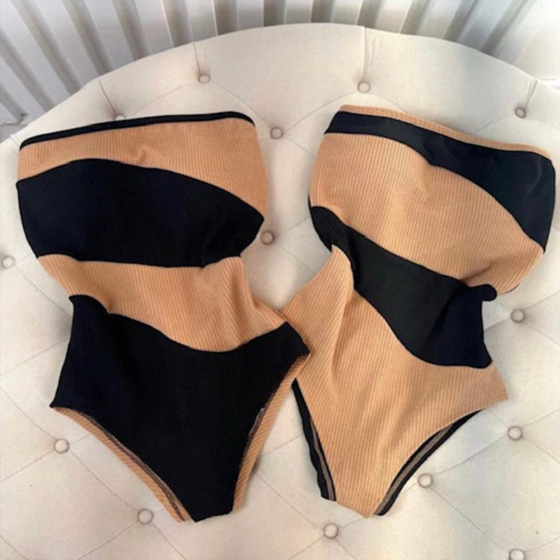 Body Feminino Tomara que caia com Bojo Bicolor preto e branco Verão