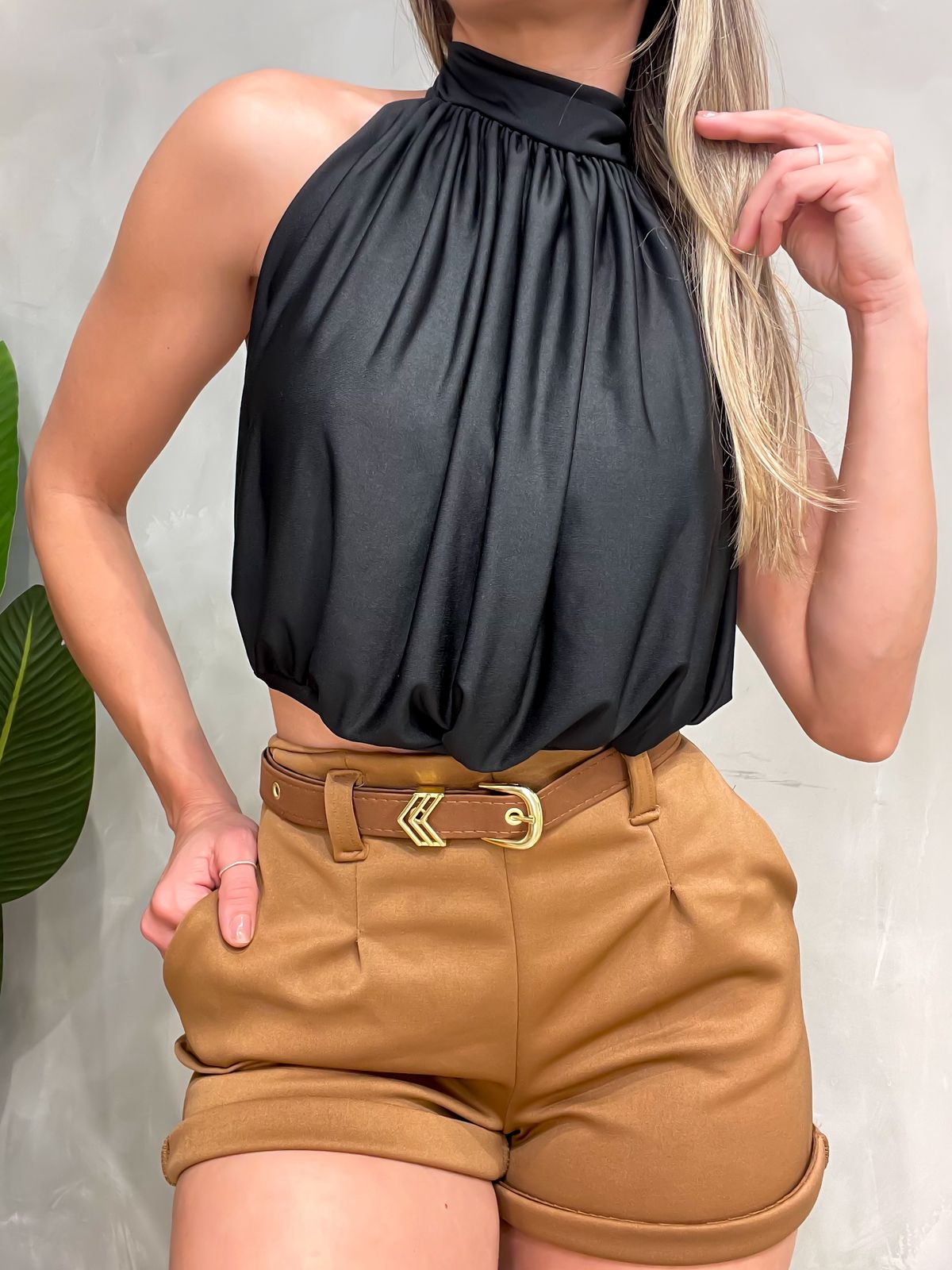 Cropped em Malha Romantic Balonê Frente Única com Amarração