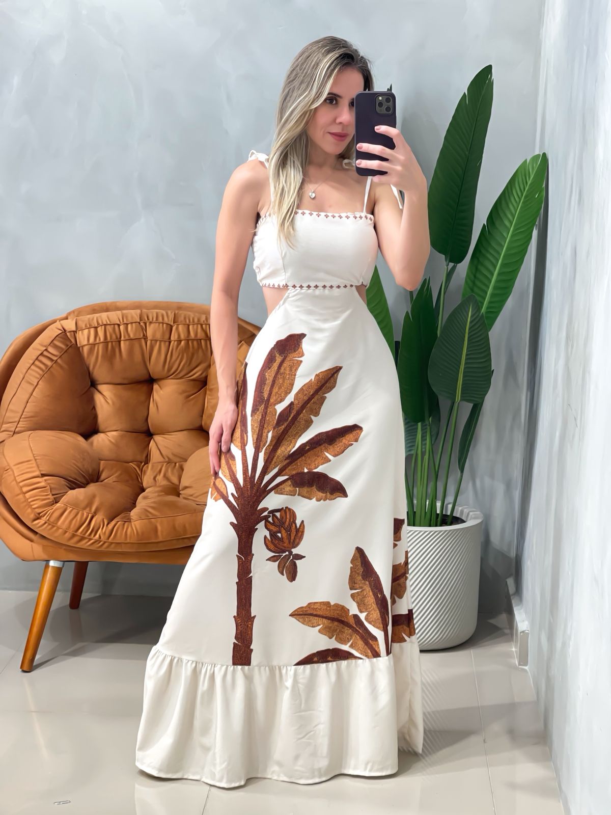 Vestido Longo em Crepe de Alça Decote Costas e Lastex Elisa