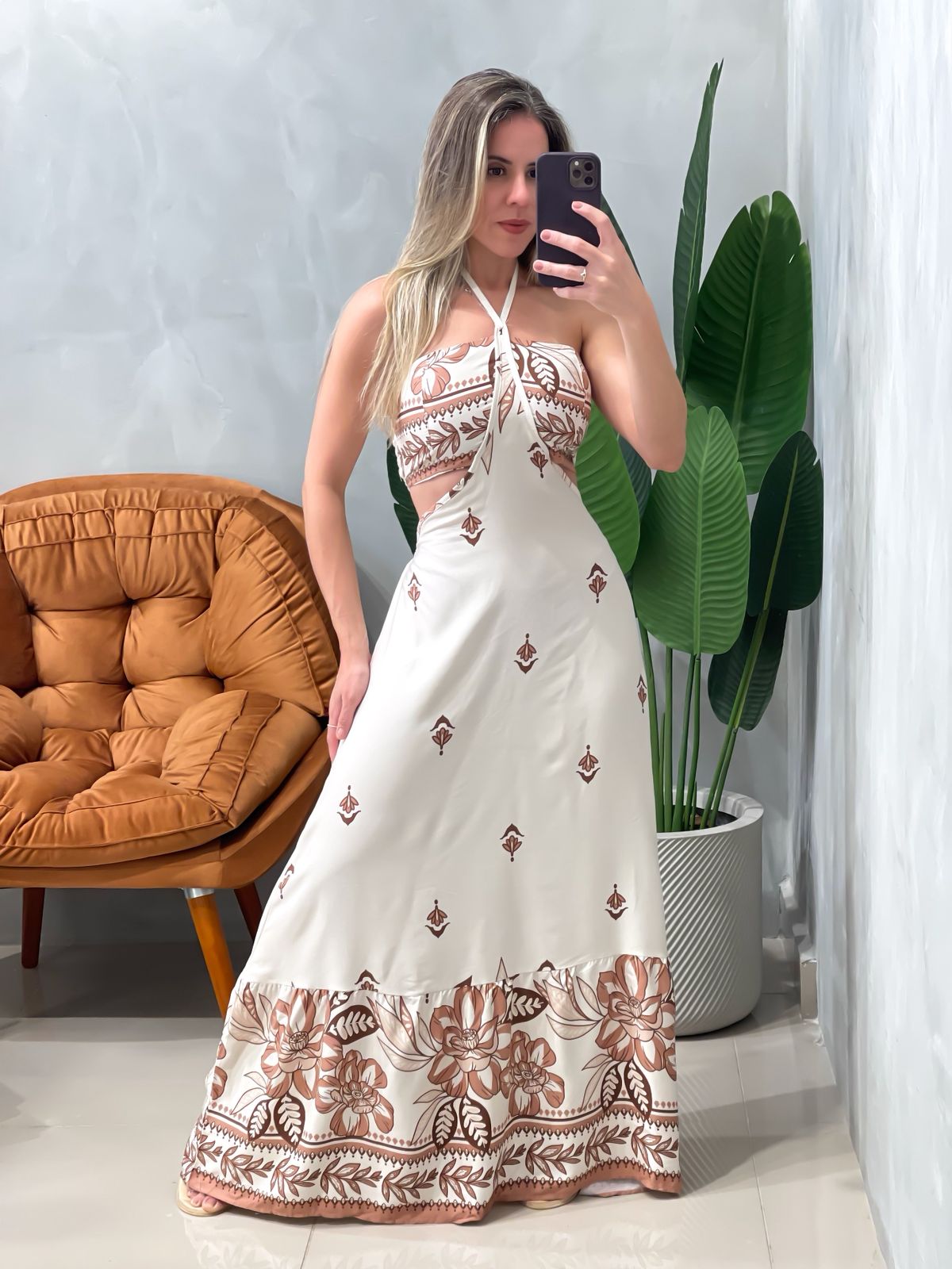 Vestido Longo em Crepe Costas Nua com Amarração