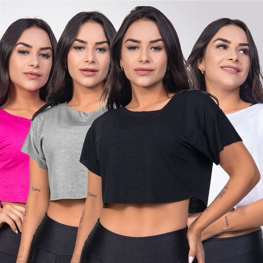 Kit 4 Cropped Feminino Fitness Academia Verão