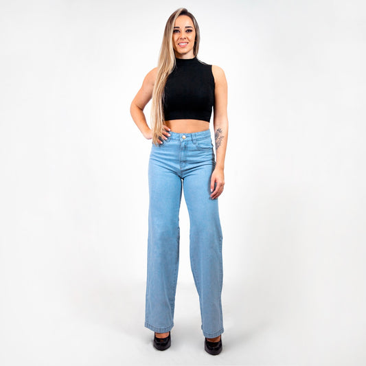 Calça Wide Leg Reta Marmorizada Jeans Claro / roupas feminina/ jeans feminino -