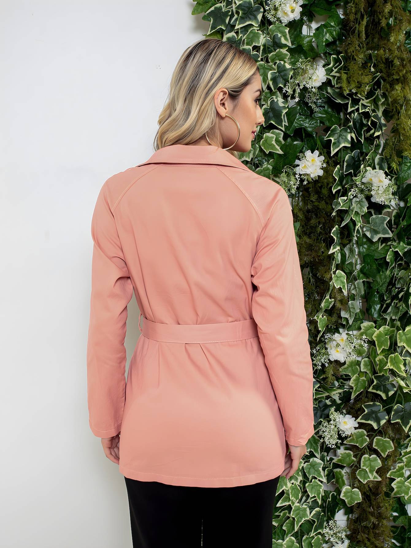 Gabardina Transpassado pescoco de lapela com cinto