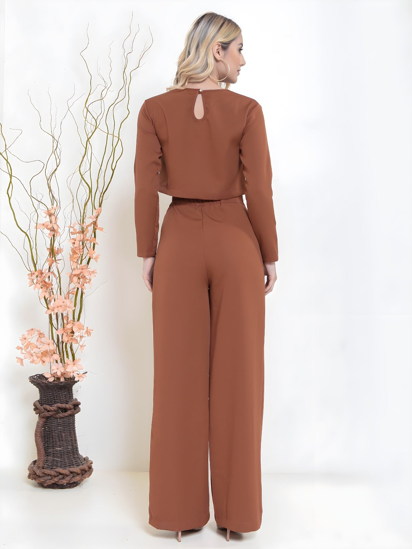 Conjunto de blusa de manga longa e calça comprida elegante feminino