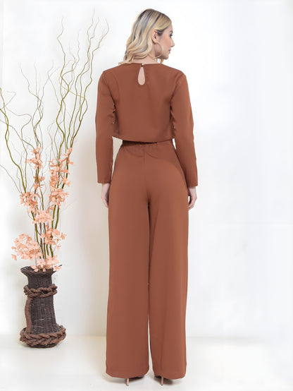 Conjunto de blusa de manga longa e calça comprida elegante feminino