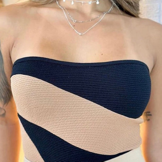 Body Feminino Tomara que caia com Bojo Bicolor preto e branco Verão