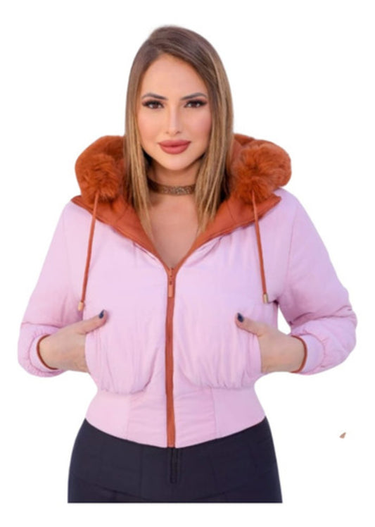 Jaqueta Puffer Feminina Dupla Face Reversível Bobojado Frio