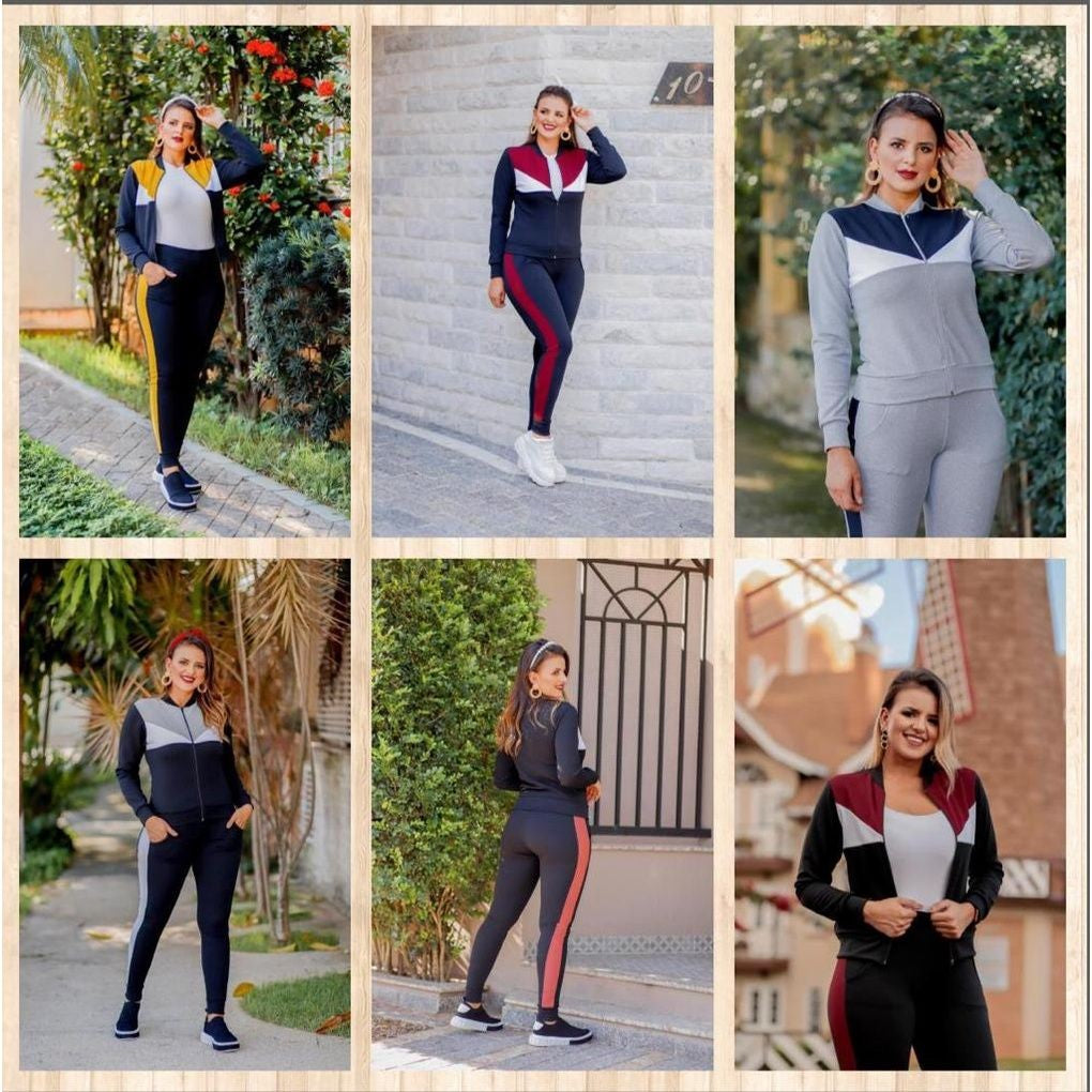 Conjunto Crepe Manga Longa Feminino Calça E Blusa Ziper