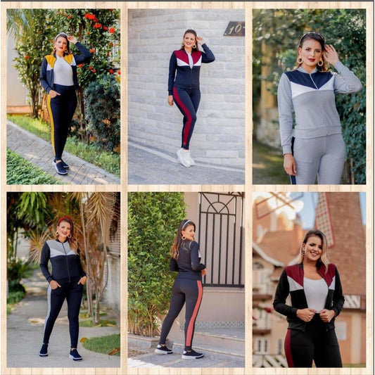 Conjunto Crepe Manga Longa Feminino Calça E Blusa Ziper