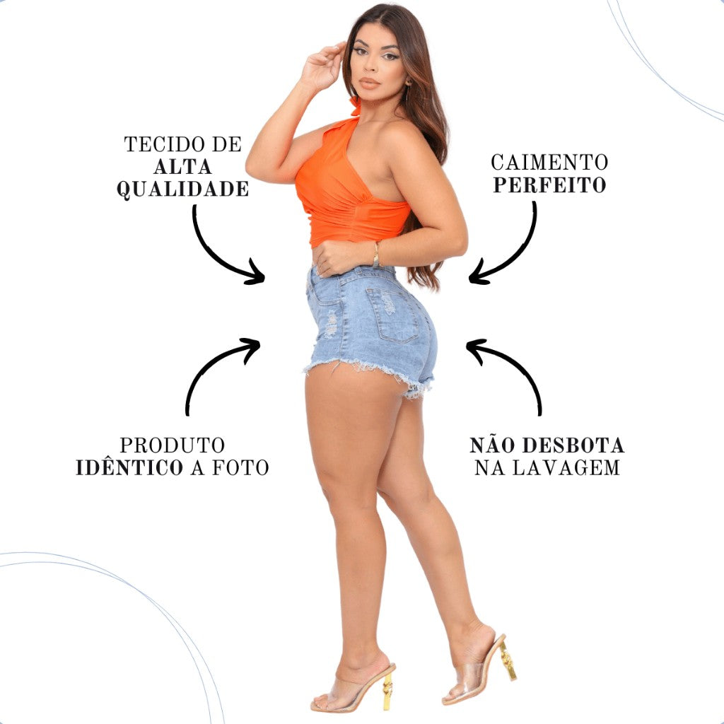 Shorts Jeans Feminino Curto Levanta Bumbum Confortável Azul