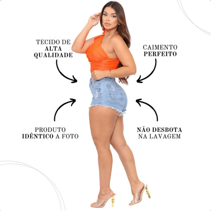 Shorts Jeans Feminino Curto Levanta Bumbum Confortável Azul