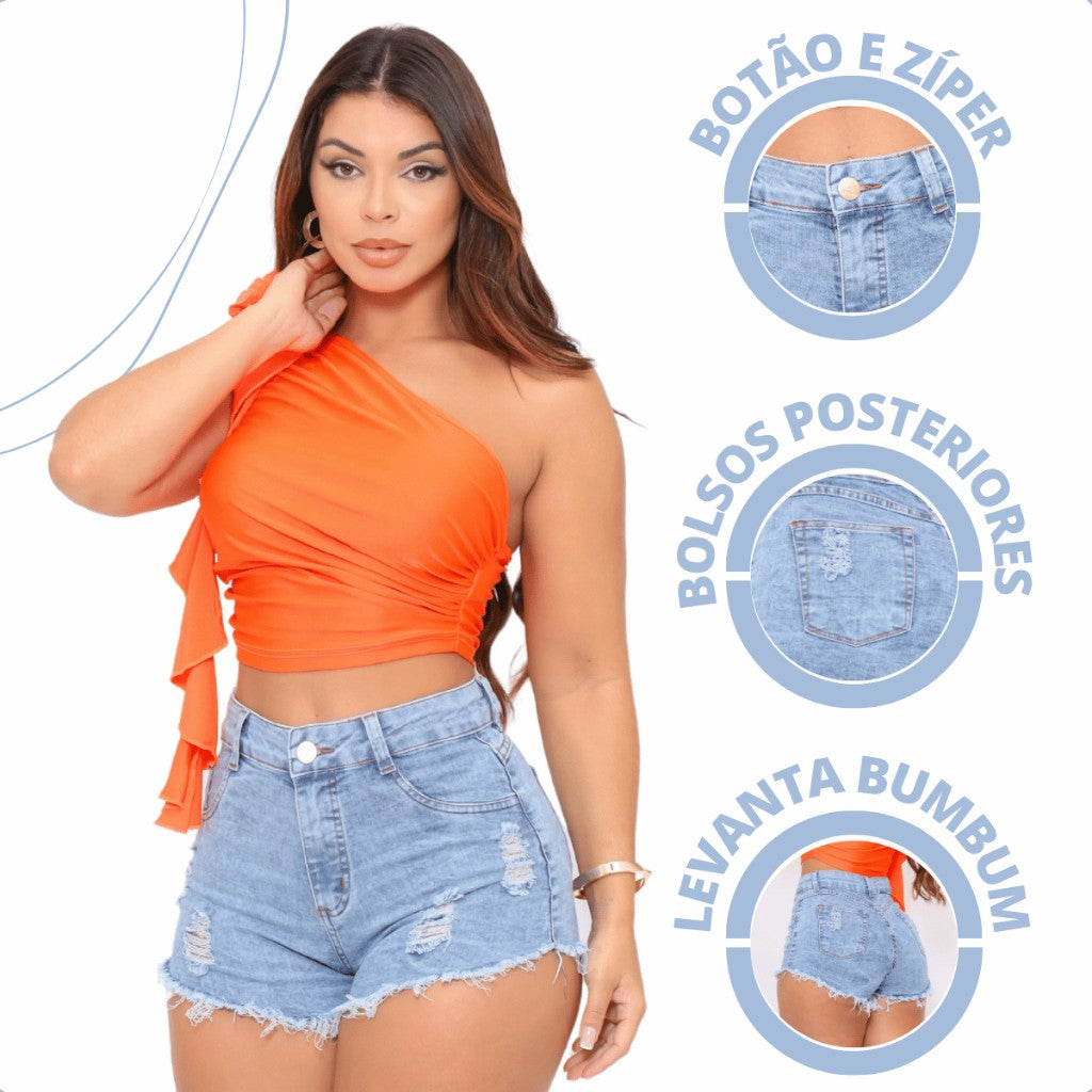Shorts Jeans Feminino Curto Levanta Bumbum Confortável Azul