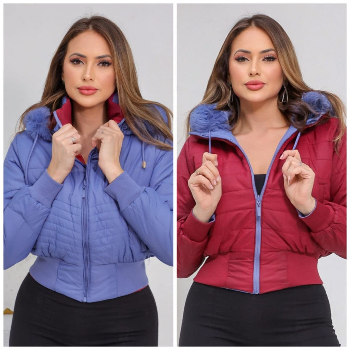 Jaqueta Puffer Feminina Dupla Face Reversível Bobojado Frio