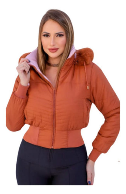 Jaqueta Puffer Feminina Dupla Face Reversível Bobojado Frio