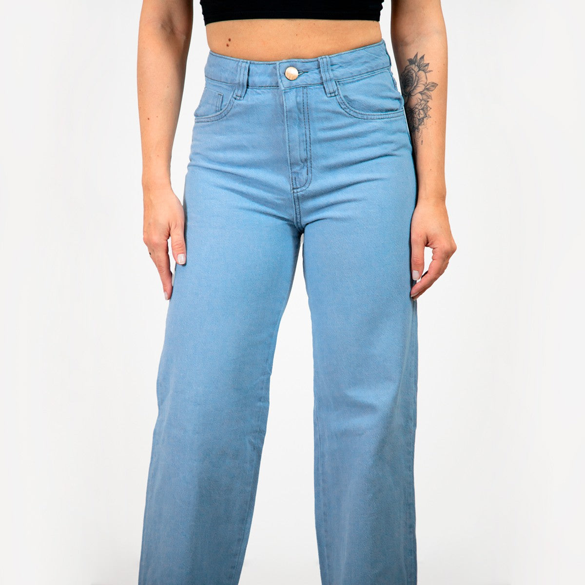 Calça Wide Leg Reta Marmorizada Jeans Claro / roupas feminina/ jeans feminino -