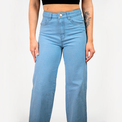Calça Wide Leg Reta Marmorizada Jeans Claro / roupas feminina/ jeans feminino -