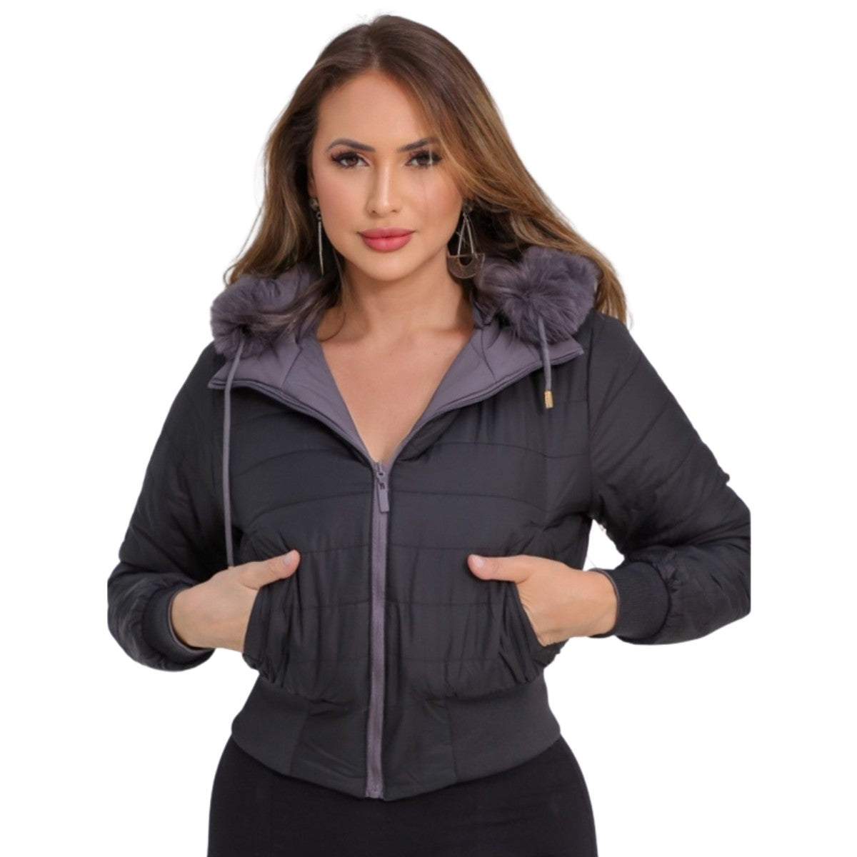 Jaqueta Puffer Feminina Dupla Face Reversível Bobojado Frio