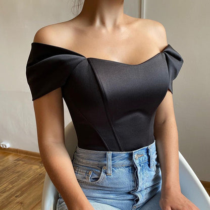 Criptografia-Mulheres fora do ombro cetim Bustier, tops sexy sem costas, top cor