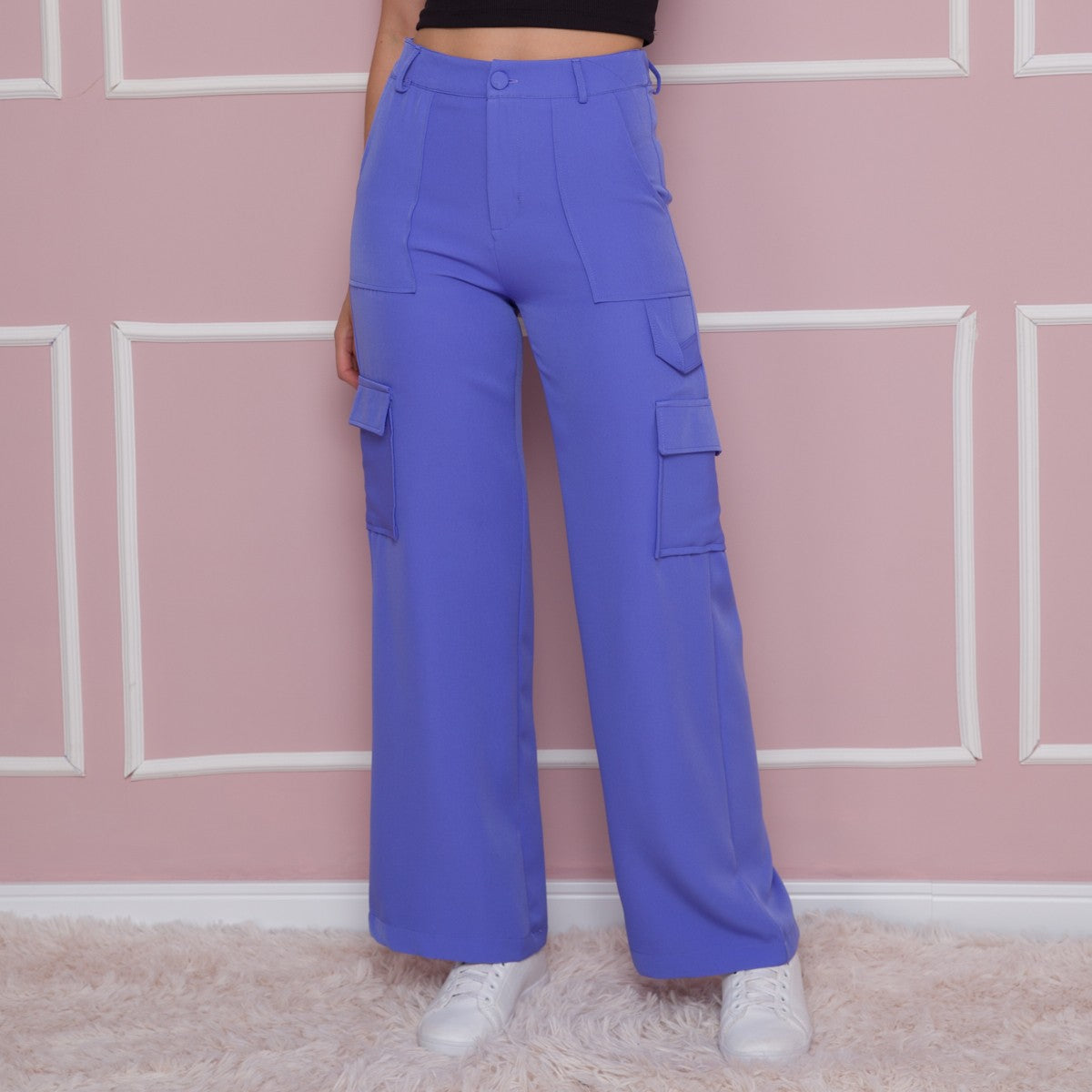 Calça Lisa Cintura Elástica Perna Reta Com Bolso Alfaiataria