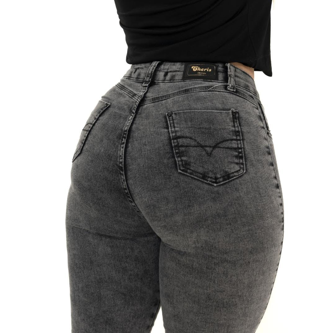 Calça Jeans Feminina Cinza Grafite Manchado Marmorizada Moda Premium Cintura Média