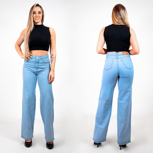 Calça Wide Leg Reta Marmorizada Jeans Claro / roupas feminina/ jeans feminino -