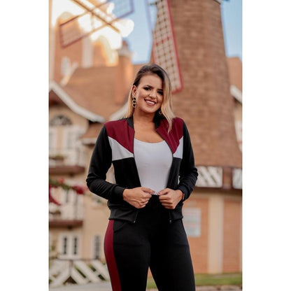 Conjunto Crepe Manga Longa Feminino Calça E Blusa Ziper
