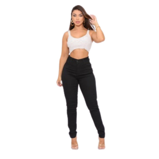 Calça Jeans Skinny  Feminina Com Lycra Cintura Alta Preta