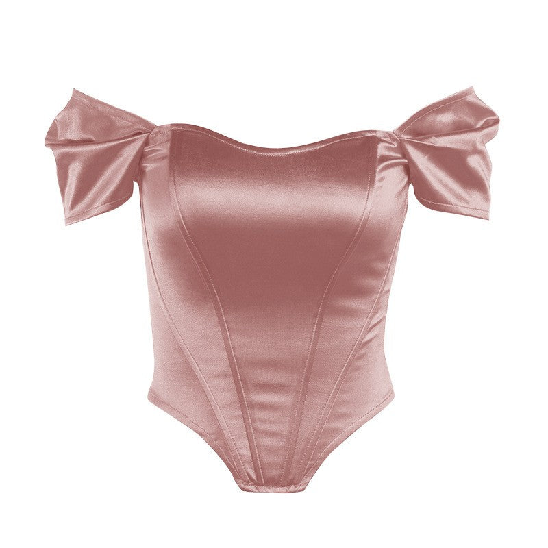 Criptografia-Mulheres fora do ombro cetim Bustier, tops sexy sem costas, top cor