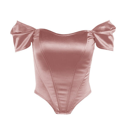 Criptografia-Mulheres fora do ombro cetim Bustier, tops sexy sem costas, top cor