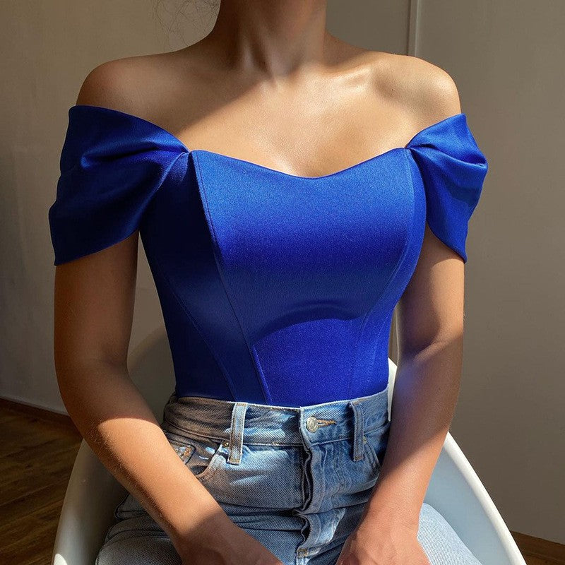 Criptografia-Mulheres fora do ombro cetim Bustier, tops sexy sem costas, top cor