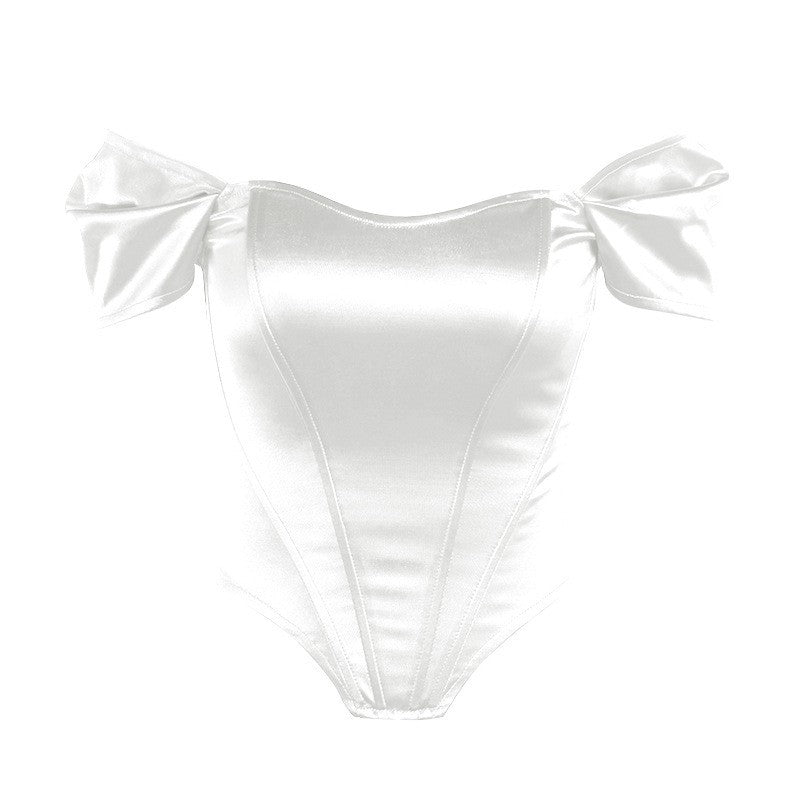 Criptografia-Mulheres fora do ombro cetim Bustier, tops sexy sem costas, top cor