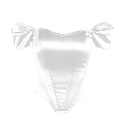 Criptografia-Mulheres fora do ombro cetim Bustier, tops sexy sem costas, top cor