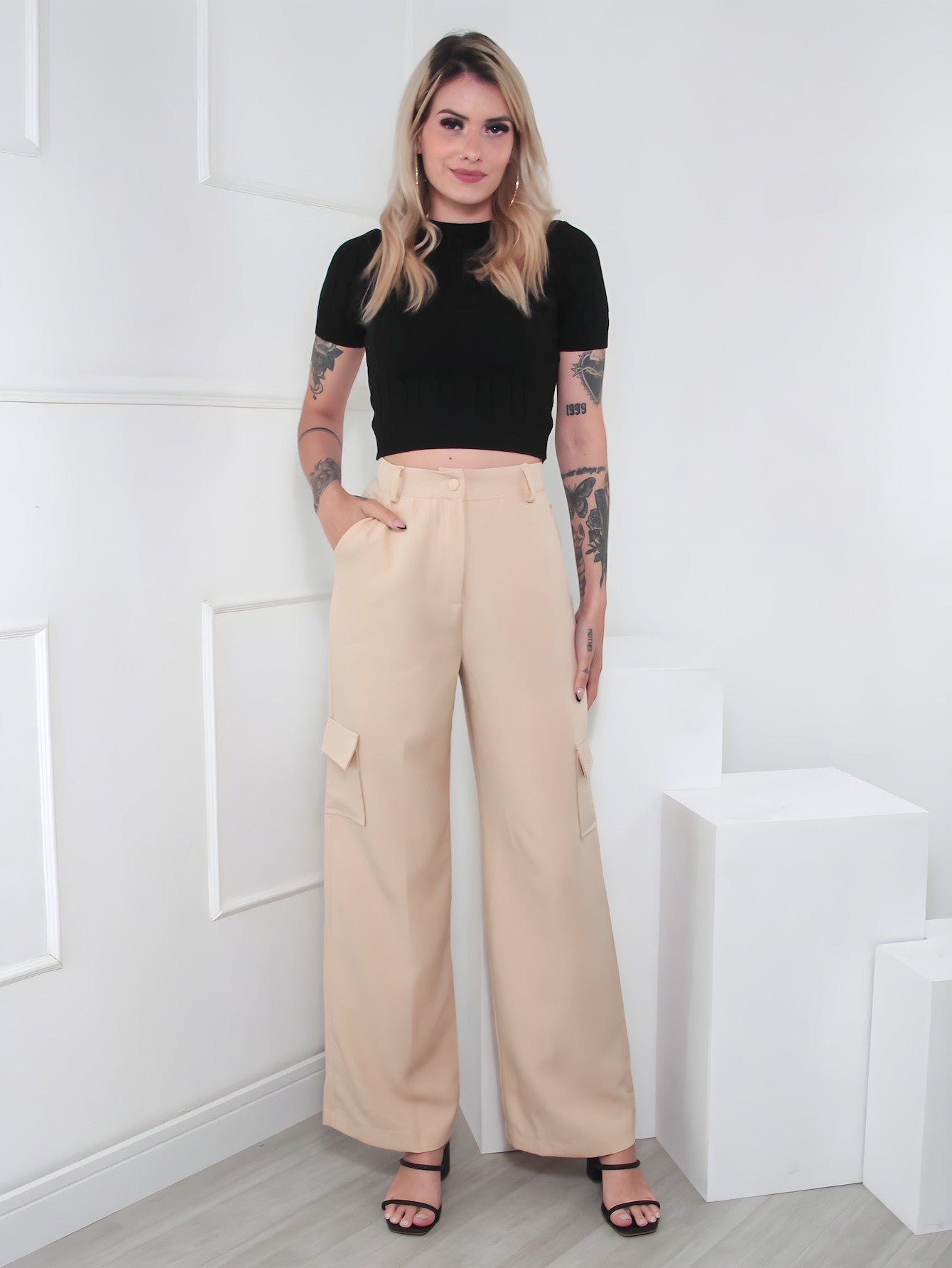 Calça Casuais  Elegante  Casual Feminino
