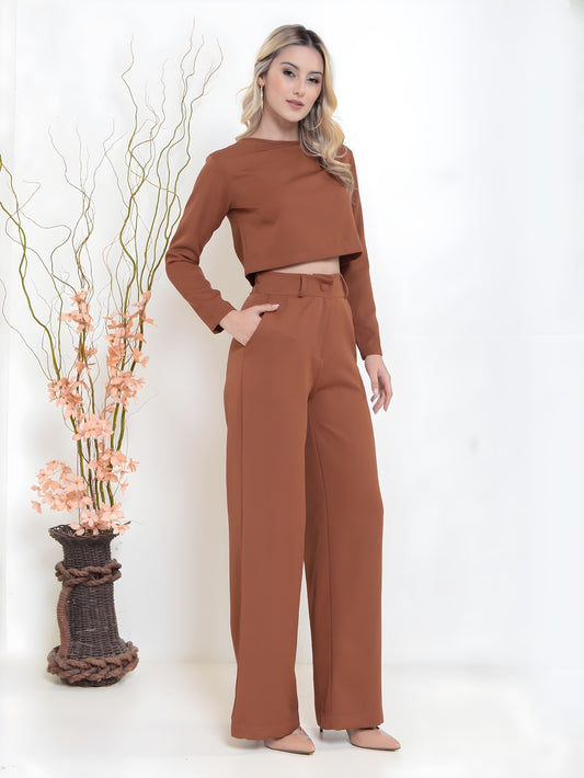 Conjunto de blusa de manga longa e calça comprida elegante feminino