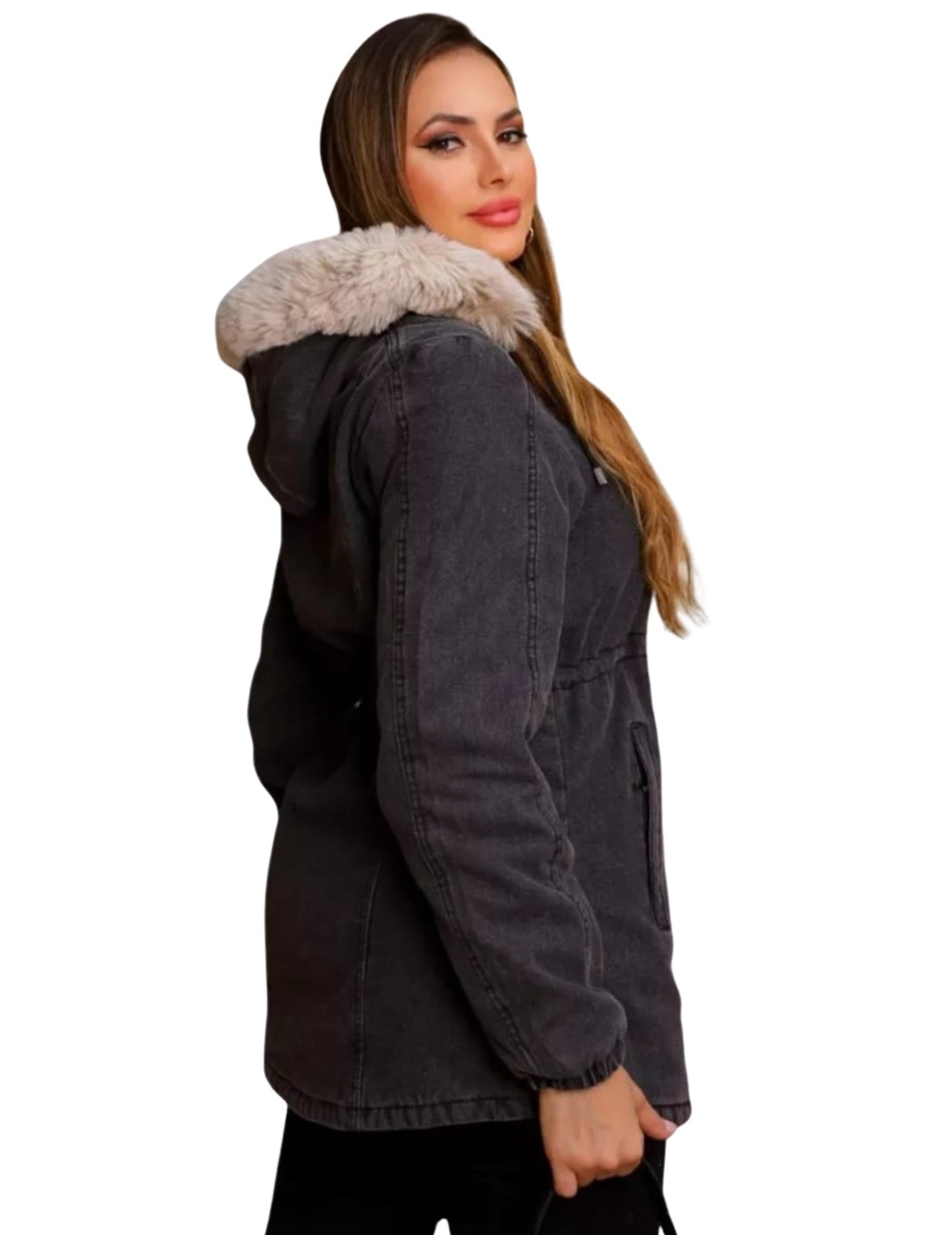 Parka casaco Jeans Feminina Linha Premium Com Capuz