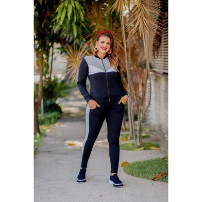Conjunto Crepe Manga Longa Feminino Calça E Blusa Ziper