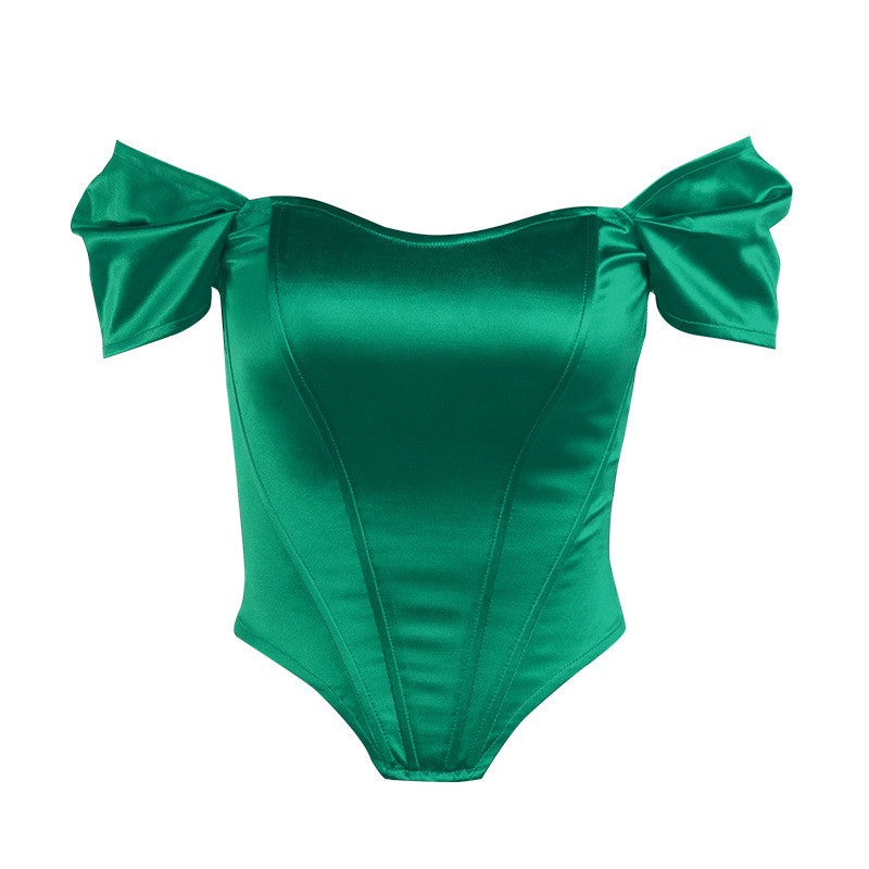 Criptografia-Mulheres fora do ombro cetim Bustier, tops sexy sem costas, top cor