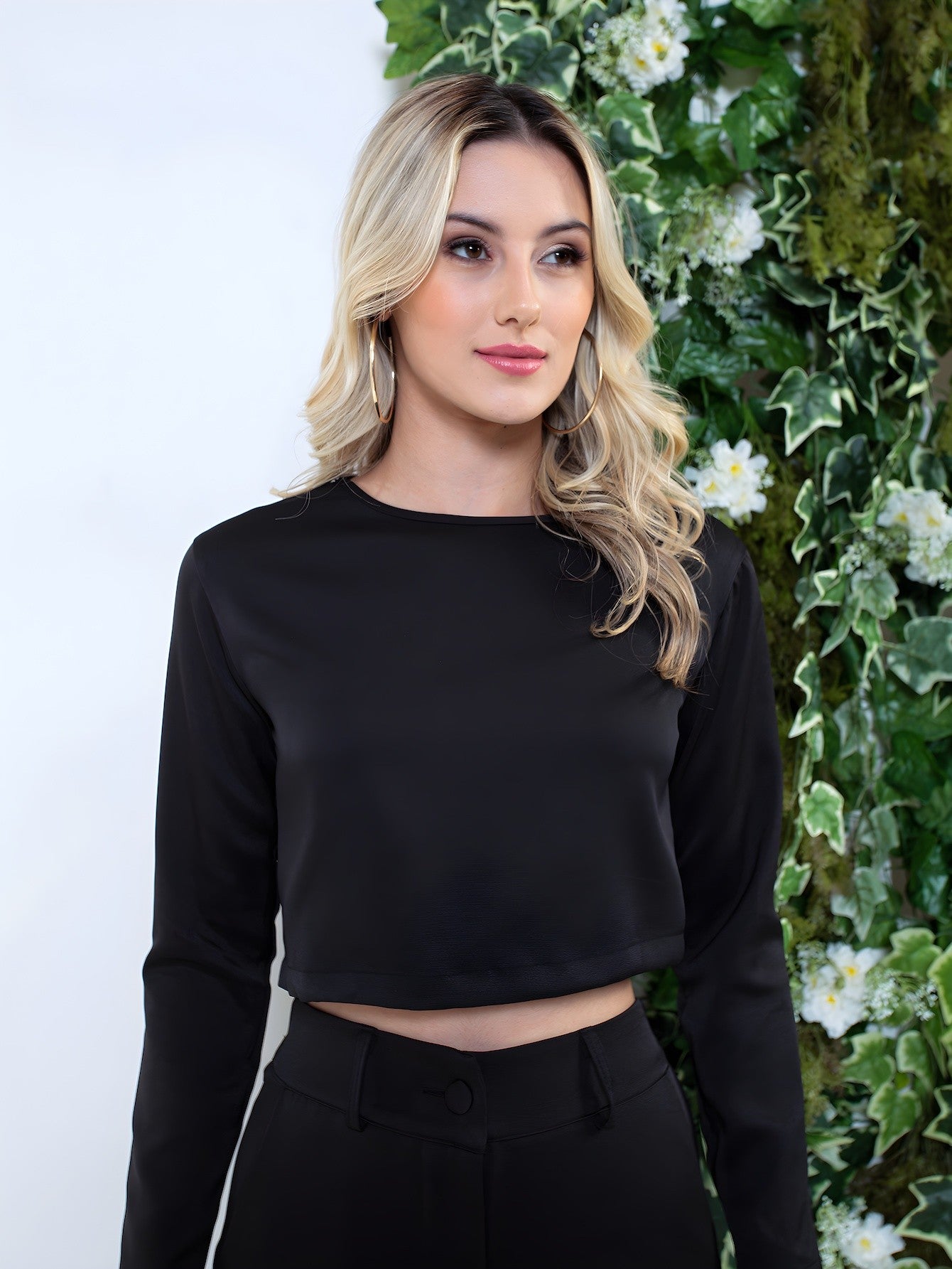 Conjunto de blusa de manga longa e calça comprida elegante feminino