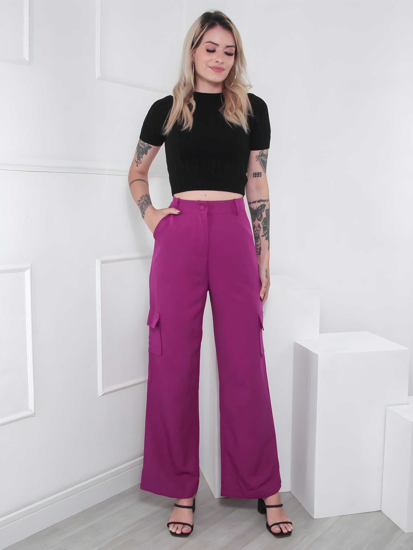 Calça Casuais  Elegante  Casual Feminino