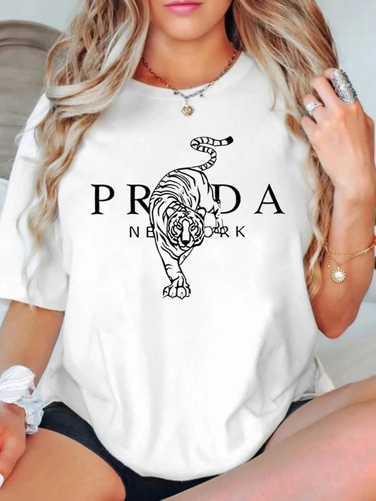 Camiseta Plus Size Feminina Estampada Tigre Prada