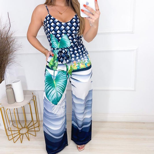 Roupas Femininas/Macacão / estampado / floral / folhagens  / cinto/EMILIMODA/EM