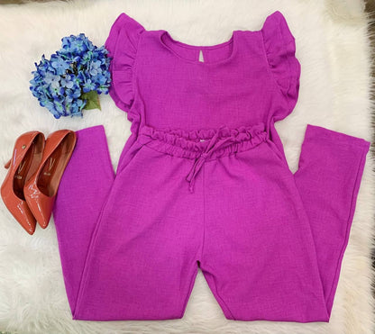 Conjunto feminino de blusa + calça com babado na manga, macacão, escritório,