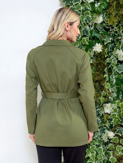 Gabardina Transpassado pescoco de lapela com cinto