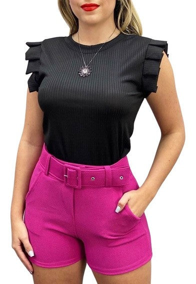 Blusinha Canelada Com Babadinho Nos Ombros Feminina Moda