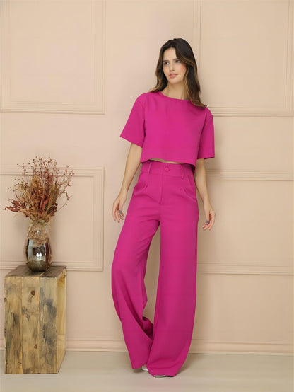 Verão Elegante e Versátil Conjunto feminino com blusa de mangas curtas de gola