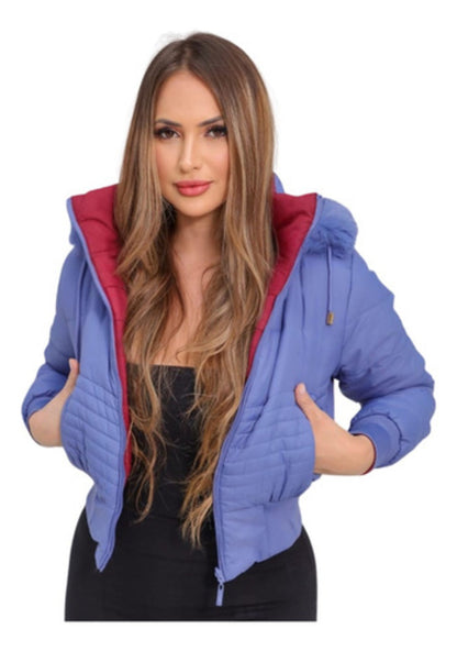 Jaqueta Puffer Feminina Dupla Face Reversível Bobojado Frio