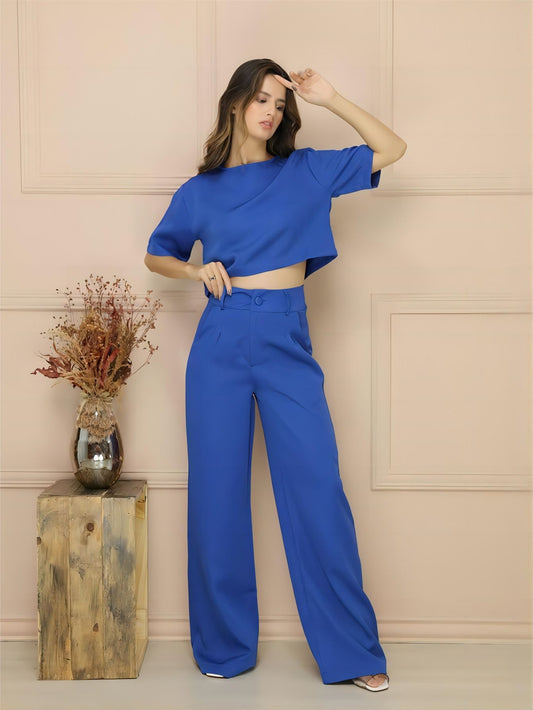 Verão Elegante e Versátil Conjunto feminino com blusa de mangas curtas de gola